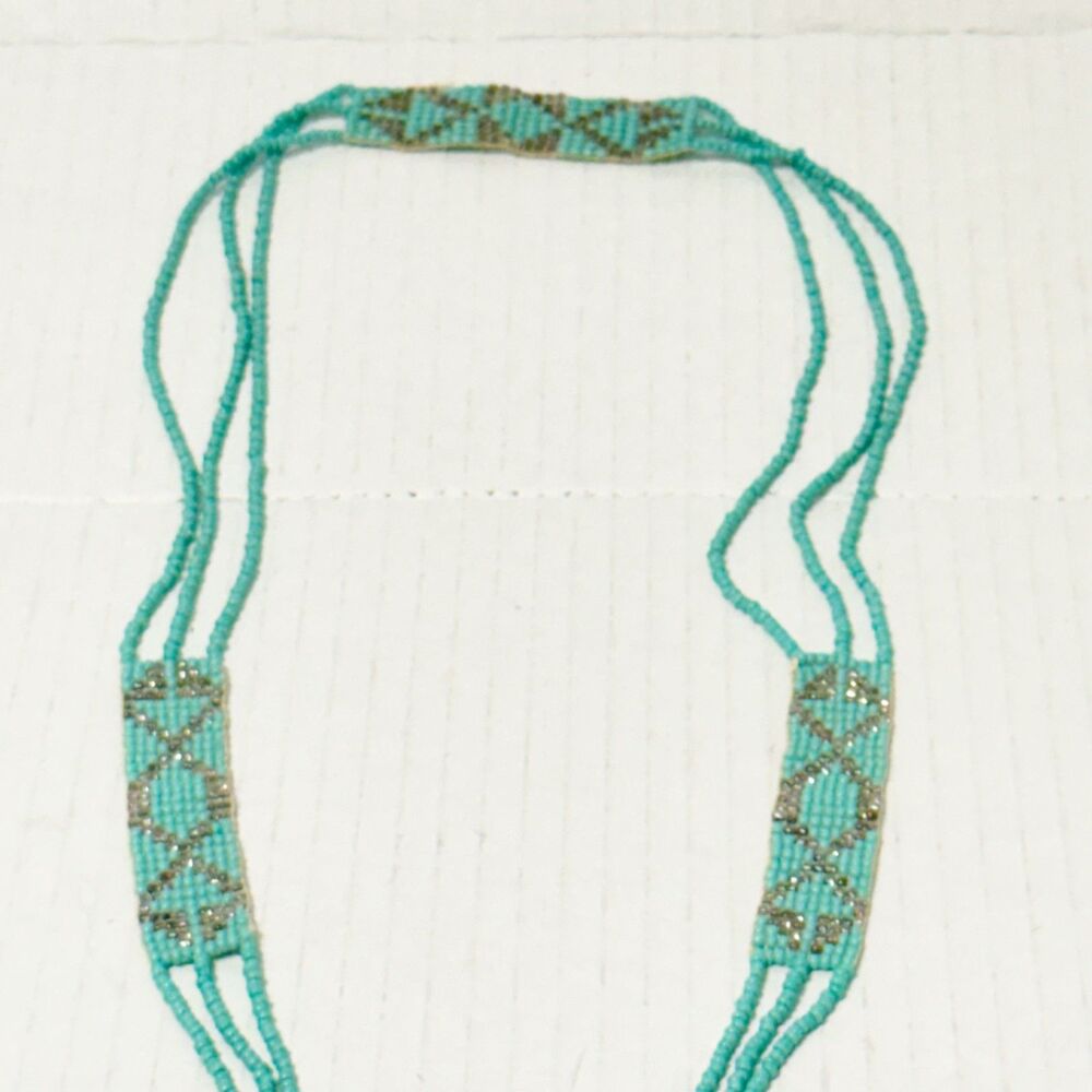 Vintage Hand Beaded Thunderbird Long Necklace Dangle Beaded Fringe - Picture 3 of 6